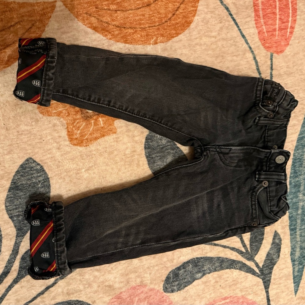 Ralph Lauren Black Washed Kids Jeans with Patterned Cuffs